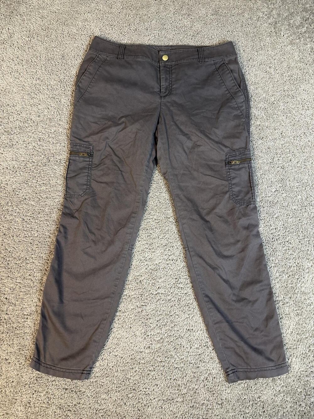 Athleta Pants Womens 8 Gray Cargo Tapered Stretch Pockets Zip 26.5 Inseam